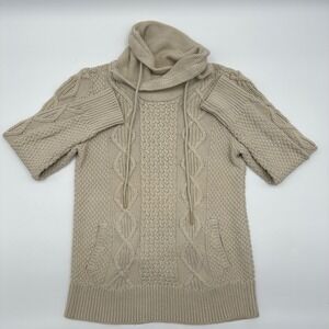 LL Bean Signature Beige Cotton Cable Knit Cowl Neck Sweater Womens Small 302534